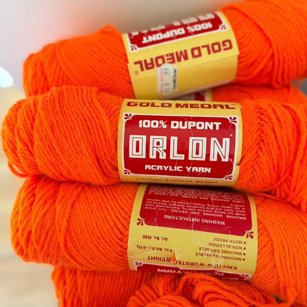 Vintage Gold Medal Orlon Acrylic Yarn Lot 8 Neon Orange 340 Skeins Worsted 32oz